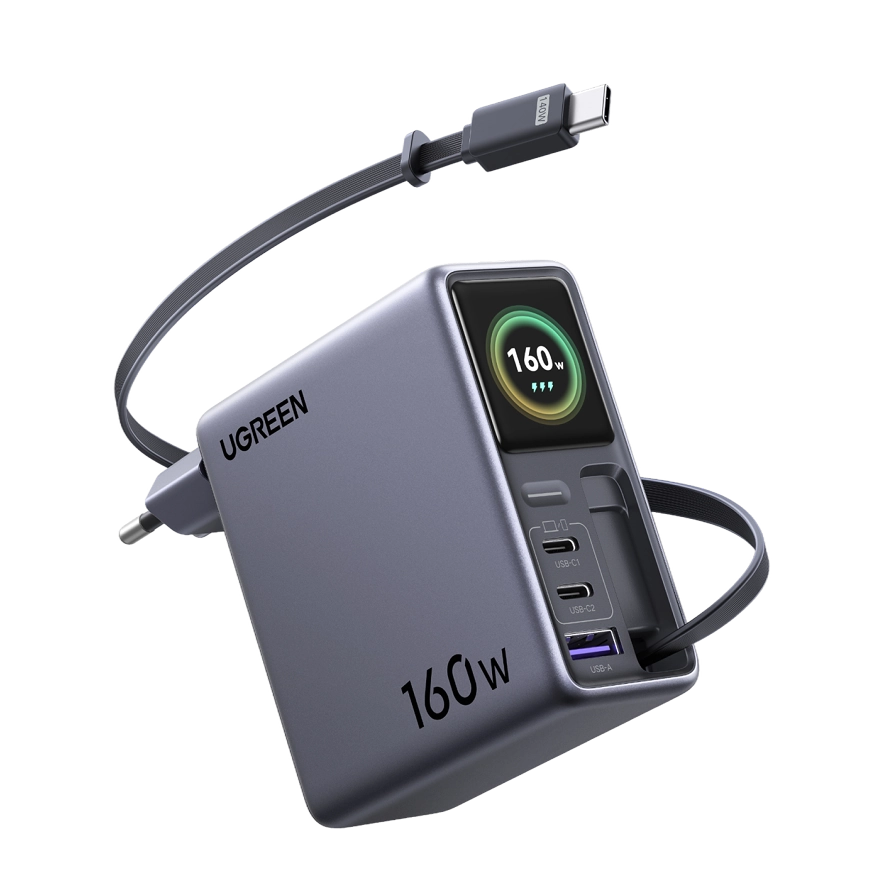 Зарядное устройство UGREEN Nexode Pro 160 Вт с выдвижным кабелем