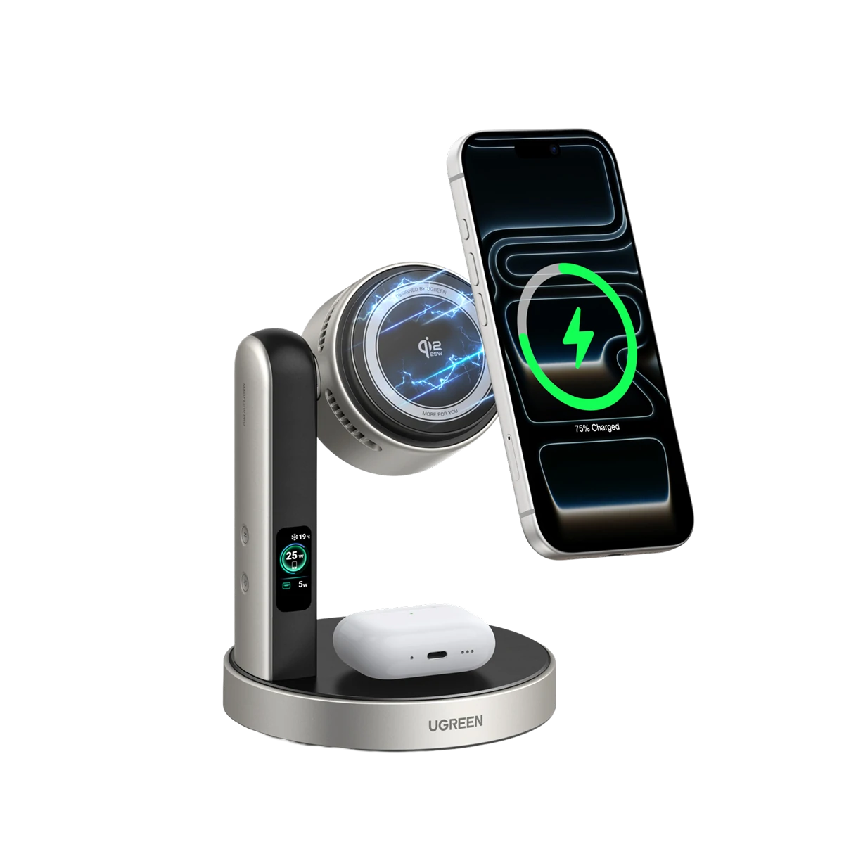 Магнитная беспроводная зарядная подставка 3-в-1 UGREEN MagFlow Pro 25 Вт