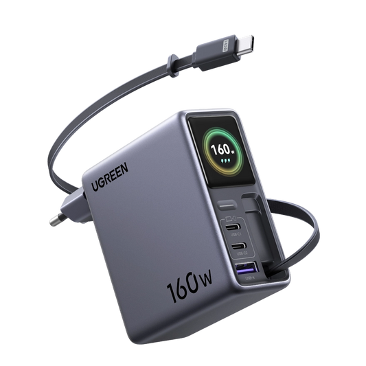 Зарядное устройство UGREEN Nexode Pro 160 Вт с выдвижным кабелем